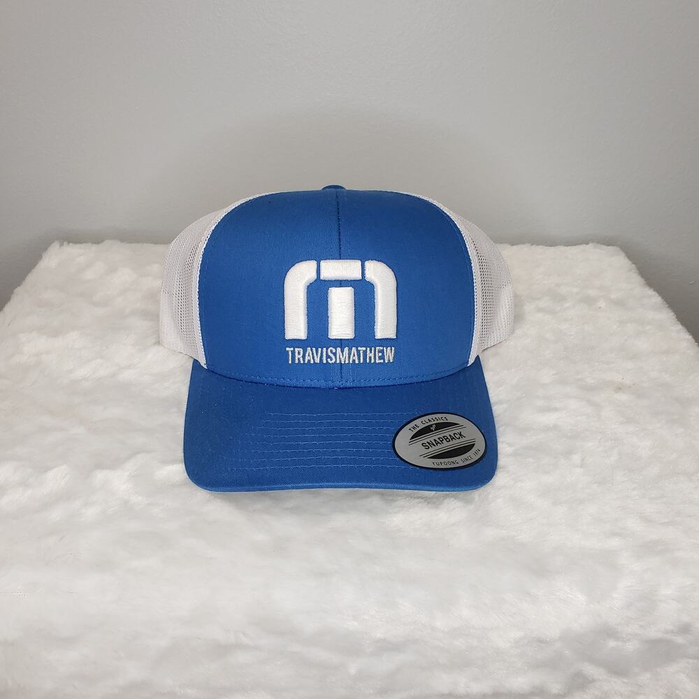 TravisMathew Blue White Snapback Trucker Hat NWT